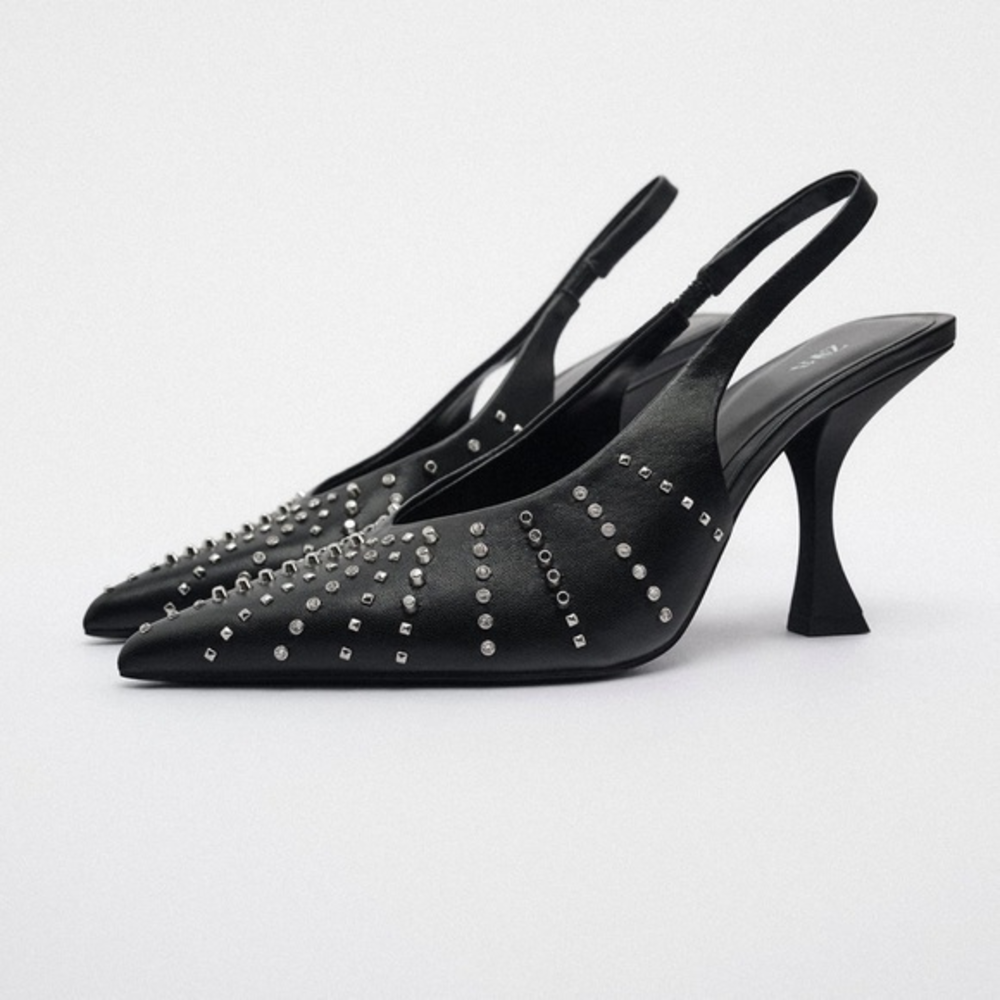 Zara Black Studded Slingback Heels